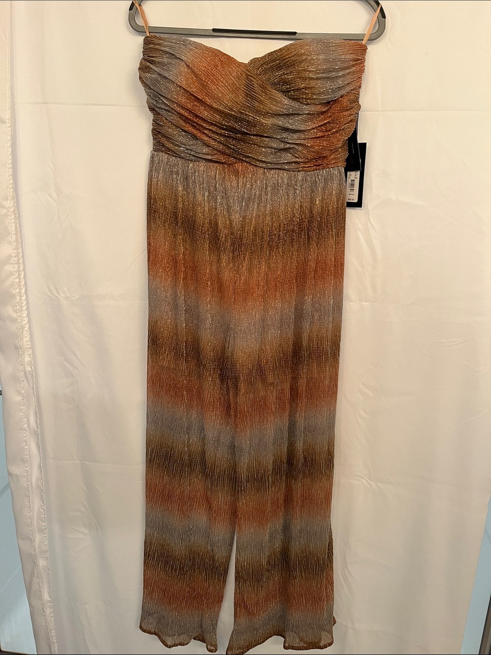 New York & Company Strapless Ombre Jumpsuit in Rust and Gray